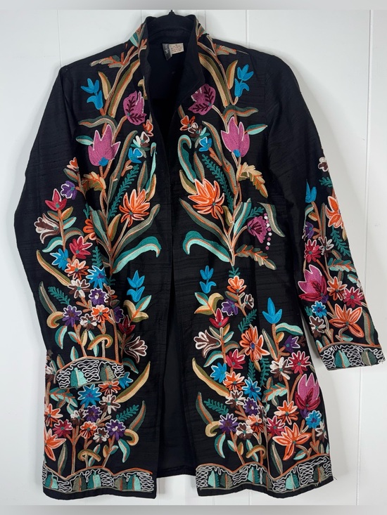 Anu Jackets & Blazers - ANU 100% Silk Embroidered Open-Front Floral Jacket Womens Small